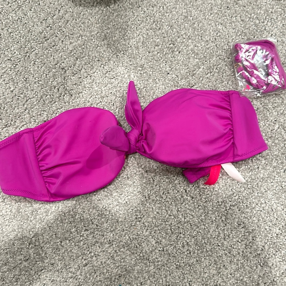 Bright purple strapless bikini top Size S NWT